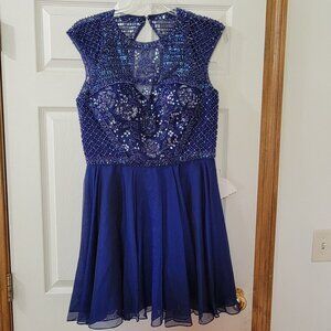 Sherri Hill Royal Blue Beaded Formal Cap Sleeve Dress Size 14 NWT